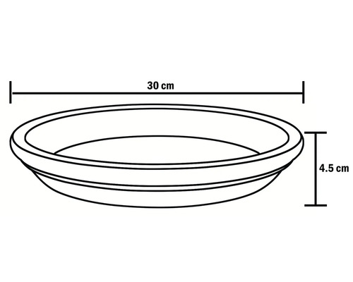 Afbeelding van een schets van een plantenbak met afmetingen van 30 cm breed en 4,5 cm hoog.