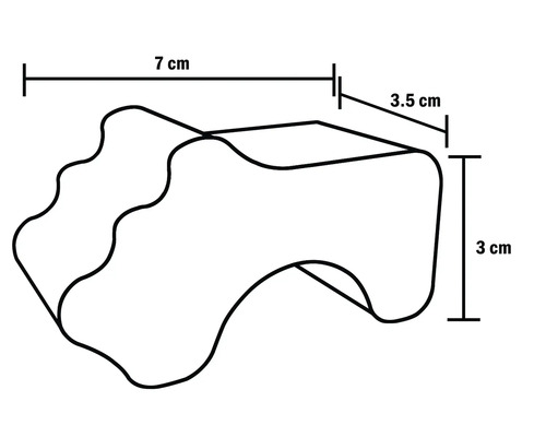 Afbeelding van een teenspreider met de afmetingen 7 cm lang, 3,5 cm breed en 3 cm hoog