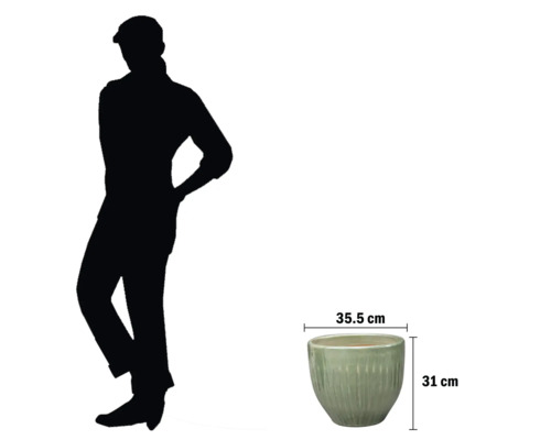 Bloempot met afmetingen van 35,5 cm bij 31 cm.