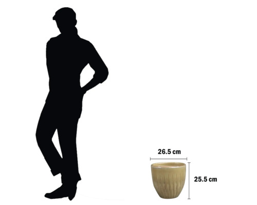 Bloempot met maatvoering en persoon ter oriëntatie van de grootte