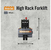 Hoogbouwtruck bouwset met 109 delen en een afmeting van 8,4 bij 6,4 centimeter