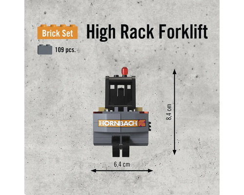 Hoogbouwtruck bouwset met 109 delen en een afmeting van 8,4 bij 6,4 centimeter
