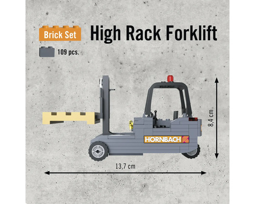 Bouwpakket hoogbouwtruck met 109 onderdelen en Hornbach logo.