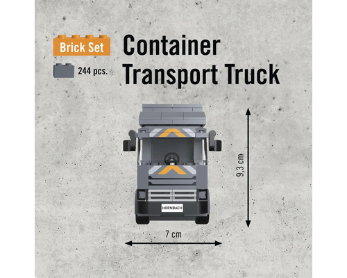 Container Transport Truck bouwset, 244 delen, 9,3 cm hoog, 7 cm breed