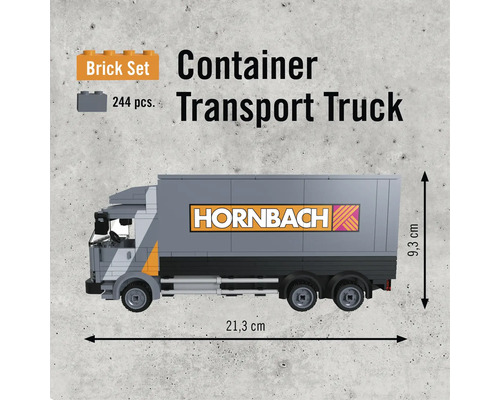 Container transportwagen bouwset met Hornbach logo en afmetingen