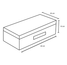 Schets van een opbergdoos met de afmetingen 40 cm x 25 cm x 10 cm