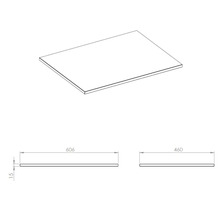 Wastafelblad met de afmetingen 606 x 460 x 15 millimeter