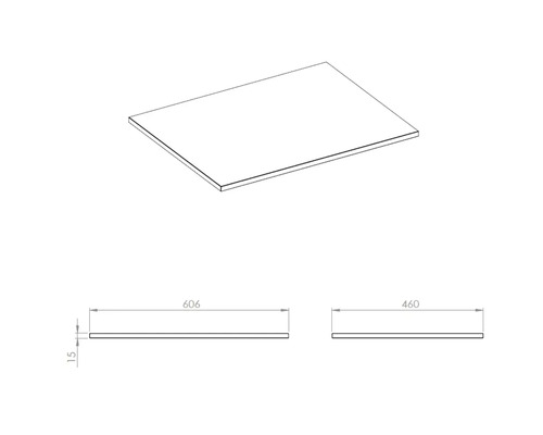Wastafelblad met de afmetingen 606 x 460 x 15 millimeter