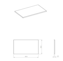 Producttekening van een wastafelblad met de afmetingen 804 x 464 x 22 millimeter.