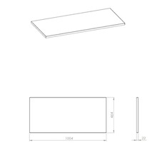 Technische tekening van een wastafelblad met afmetingen