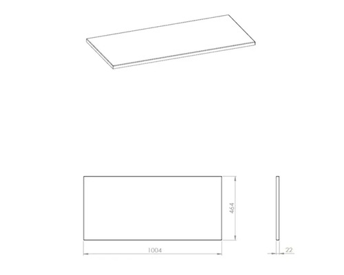 Technische tekening van een wastafelblad met maatvoering