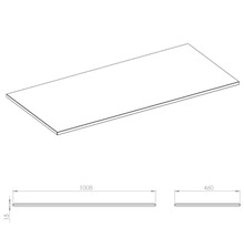 Tekening van een werkblad met de afmetingen 1008 x 460 x 15 millimeter