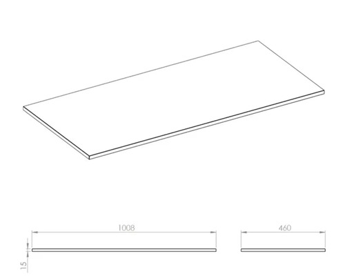 Tekening van een werkblad met de afmetingen 1008 x 460 x 15 millimeter.