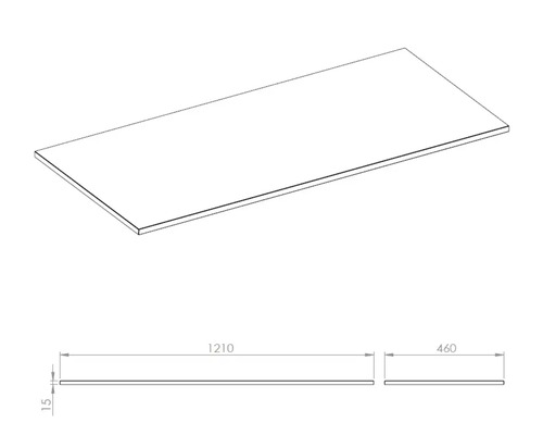 Werkblad met afmetingen 1210 x 460 x 15 mm