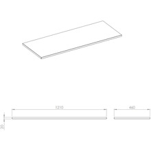 Illustratie van een werkblad met de afmetingen 1210 x 460 x 20 mm