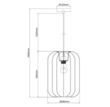 Technische tekening van een hanglamp met afmetingen