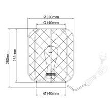 Technische tekening van een lamp met afmetingen van 280 millimeter hoog en 220 millimeter in diameter.
