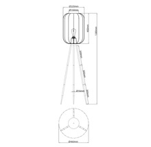 Technische tekening van een staande lamp met de afmetingen hoogte 1380 mm, lampenkap diameter 320 mm en 150 mm en een lampvoet diameter 460 mm.