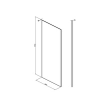 Technische tekening van een douchewand met de afmetingen 2100 mm hoog, 860 mm breed en 8 mm dik.