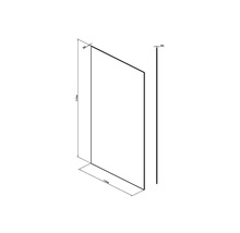 Technische tekening van een douchewand met afmetingen