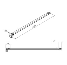 Technische tekening van een staaf met de afmetingen 1200, 40, 57 en 78