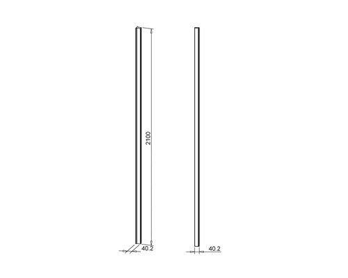Tekening van twee panelen van 2100 millimeter lang en 40,2 millimeter breed
