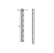 Technische tekening van een 1950 mm hoog en 100 mm breed rek