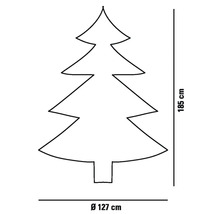 Omtrek van een kerstboom met afmetingen van 185 cm hoog en 127 cm diameter