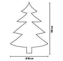 Omtrek van een kerstboom met afmetingen: 185 cm hoog, 90 cm diameter