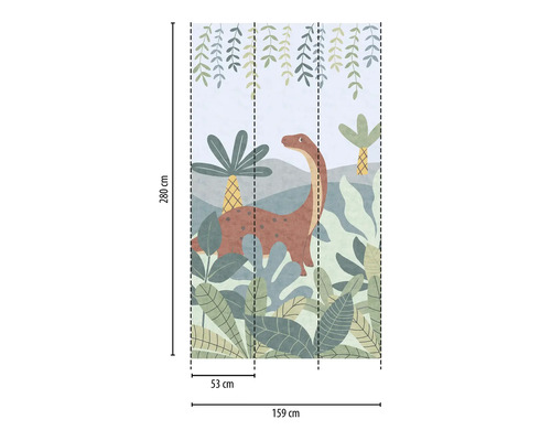 Behang met dinosaurus en tropische planten, afmetingen 159 bij 280 centimeter
