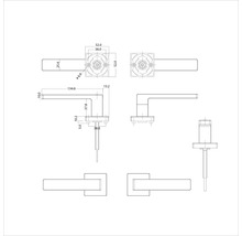 Technische tekening van een deurklink met maatvoering