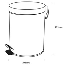Afbeelding van een pedaalemmer met afmetingen van 275 mm hoog en 200 mm breed.