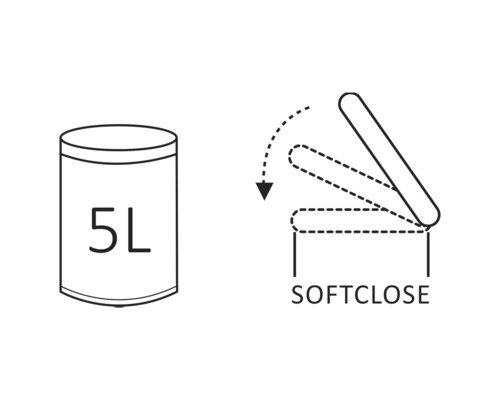Symbool voor een emmer van 5 liter met softclose functie