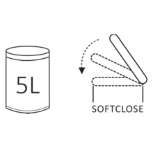 Symbool voor een 5 liter vat en softclose functie