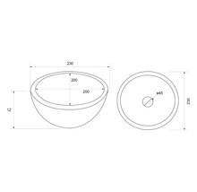 Tekening van een wastafel met maatvoering