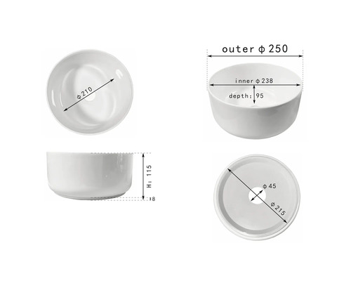 Afbeelding van een ronde opzetwastafel met afmetingen