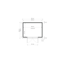 Plattegrond van een tuinhuis met afmetingen