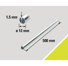 Aluminium buis, 500 millimeter lang, diameter 12 millimeter, wanddikte 1,5 millimeter