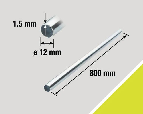 Metalen buis met afmetingen van 800 mm lengte, 12 mm diameter en 1,5 mm wanddikte