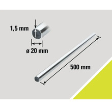 Aluminium buis met afmetingen 500 mm lengte, 20 mm diameter en 1,5 mm wanddikte