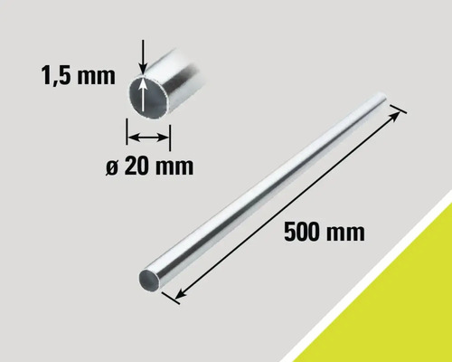 Aluminium buis met afmetingen 500 mm lengte, 20 mm diameter en 1,5 mm wanddikte