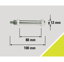 Metalen bout met moer en sluitringen, diameter 12 mm, lengte 100 mm