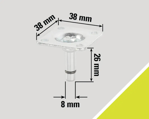 Meubelglijder met afmetingen 38 mm, 38 mm, 26 mm en 8 mm