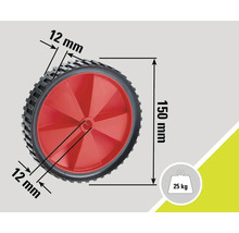Wiel met afmetingen 150 millimeter hoogte en 12 millimeter breedte