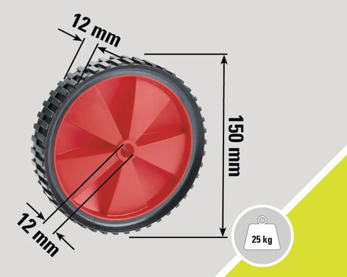 Wiel met afmetingen 150 millimeter hoogte en 12 millimeter breedte