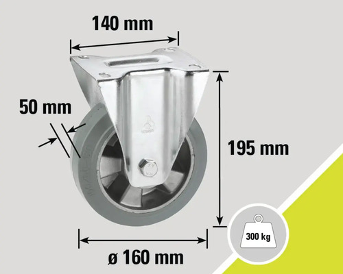 Zwenkwiel met rem, 160 millimeter diameter, draagvermogen 300 kilogram