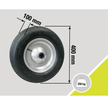 Kruiwagenwiel met afmetingen 400 mm x 100 mm en een draagvermogen van 250 kg