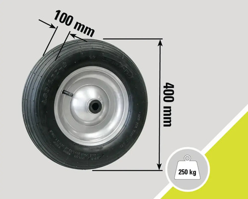 Kruiwagenwiel met afmetingen 400 mm x 100 mm en een draagvermogen van 250 kg