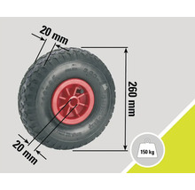 Wiel met de afmetingen 260x85 millimeter en een draagvermogen van 150 kilogram