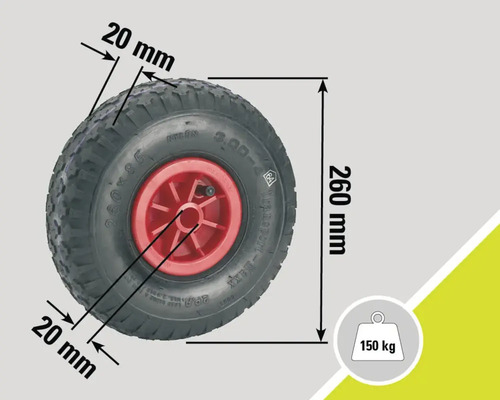 Wiel met de afmetingen 260x85 millimeter en een draagvermogen van 150 kilogram